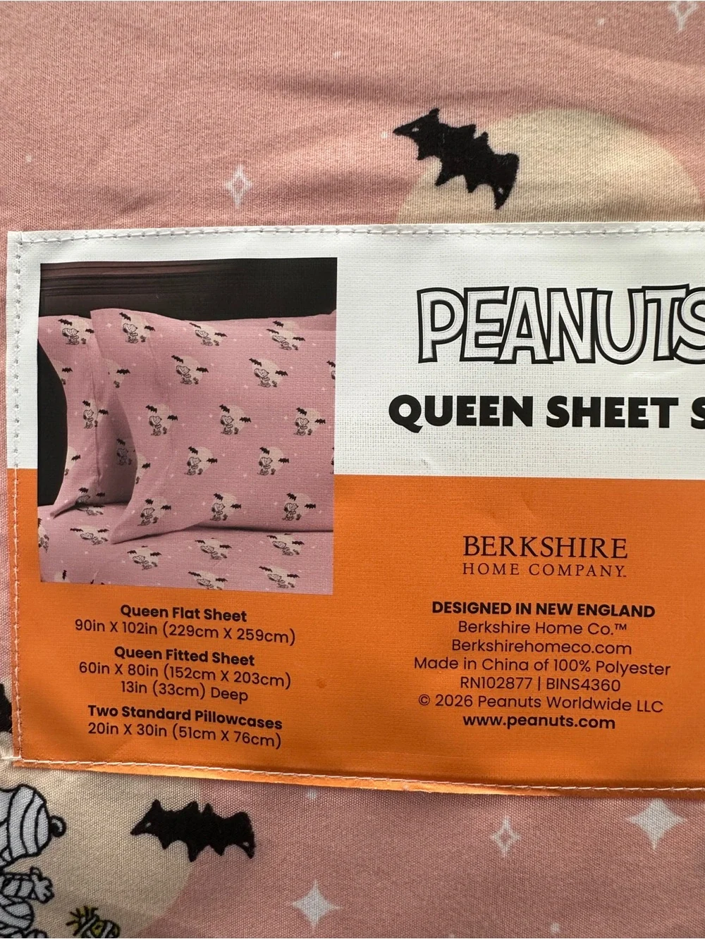 Peanuts Kids Pink Halloween Mummy Snoopy sheet Set Queen